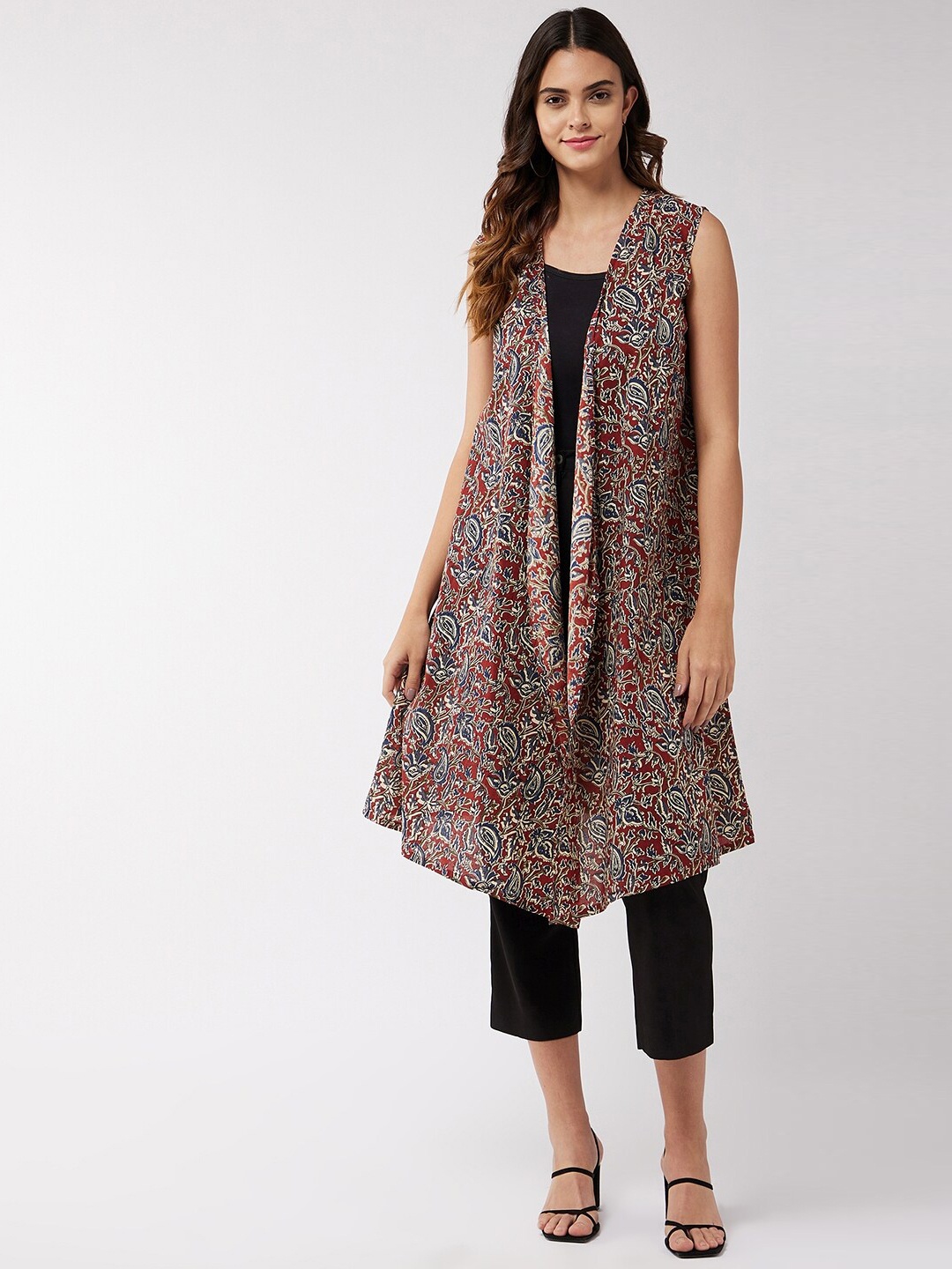 

InWeave Women Maroon & Blue Printed Longline Fusion Shrug