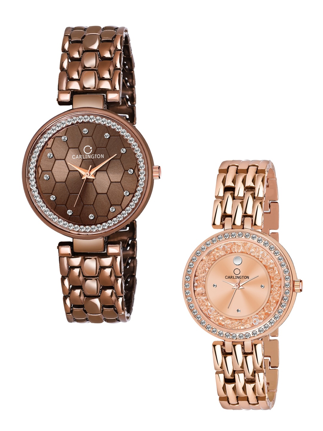 

CARLINGTON Set Of 2 Brown & Rose-Gold Dial Stainless Steel Bracelet Style Watch