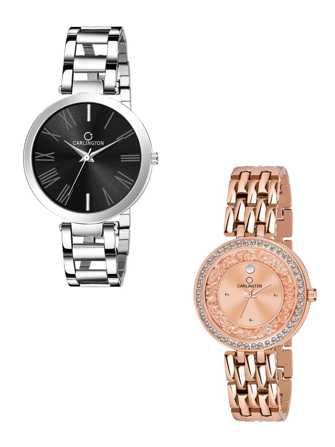 

CARLINGTON Women Bracelet Style Straps Analogue Watch Gift Set, Black