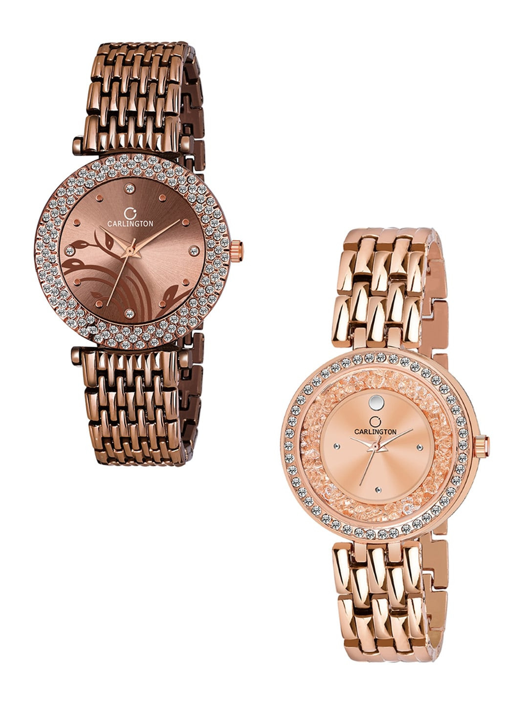 

CARLINGTON Pack Of 2 Women Multicoloured Embellished Dial Bracelet Style Straps Watch, Multi