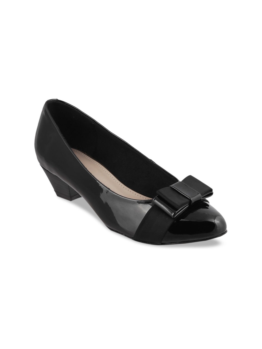

LEMON & PEPPER Black PU Work Kitten Pumps with Bows