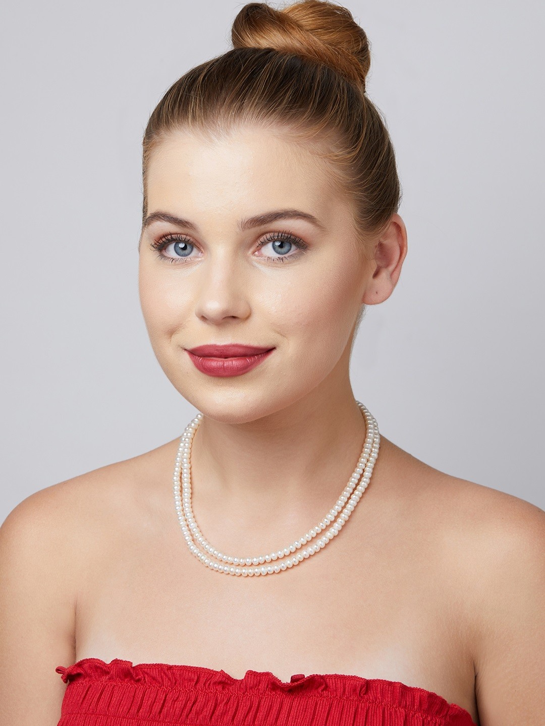

Zaveri Pearls Off White Freshwater Button Pearls AAA+ Quality 2 Layers Necklace