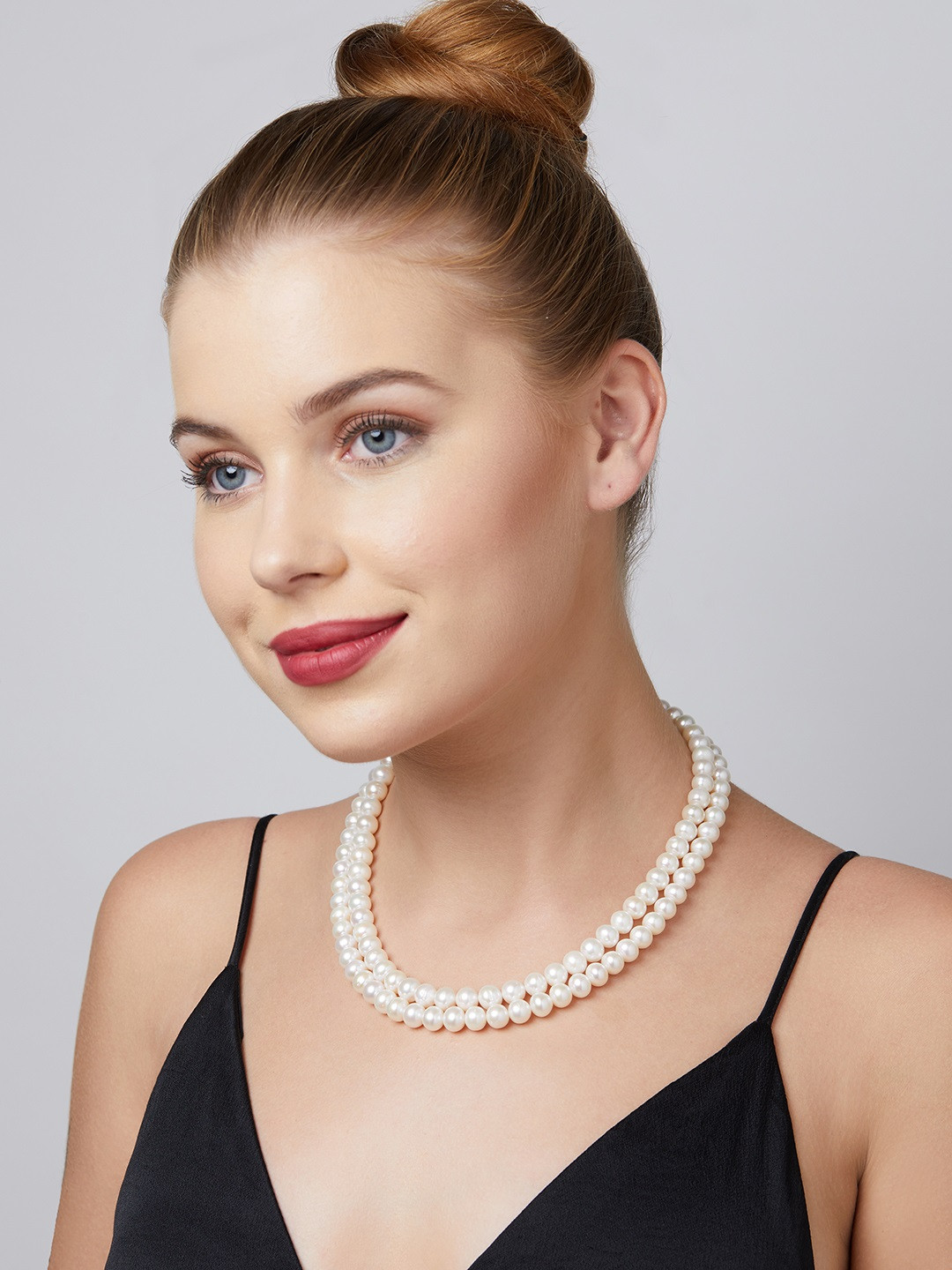 

Zaveri Pearls Off White Freshwater Round Pearls AAA+ Quality 2 Layers Necklace