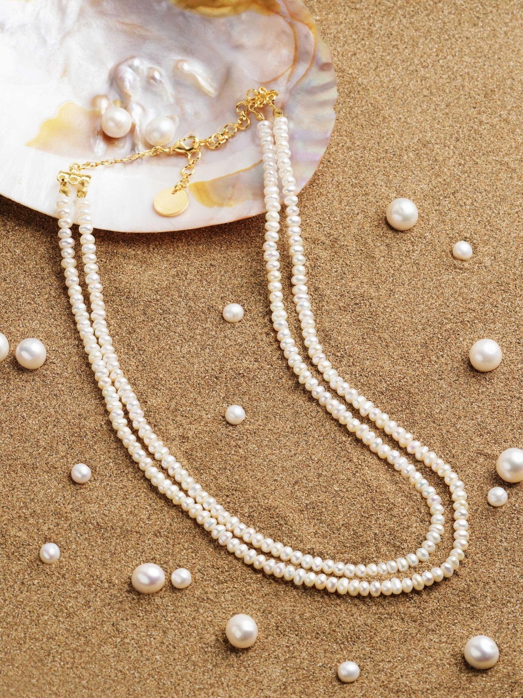 

Zaveri Pearls Off White Freshwater Button Pearls AAA+ Quality 2 Layers Necklace