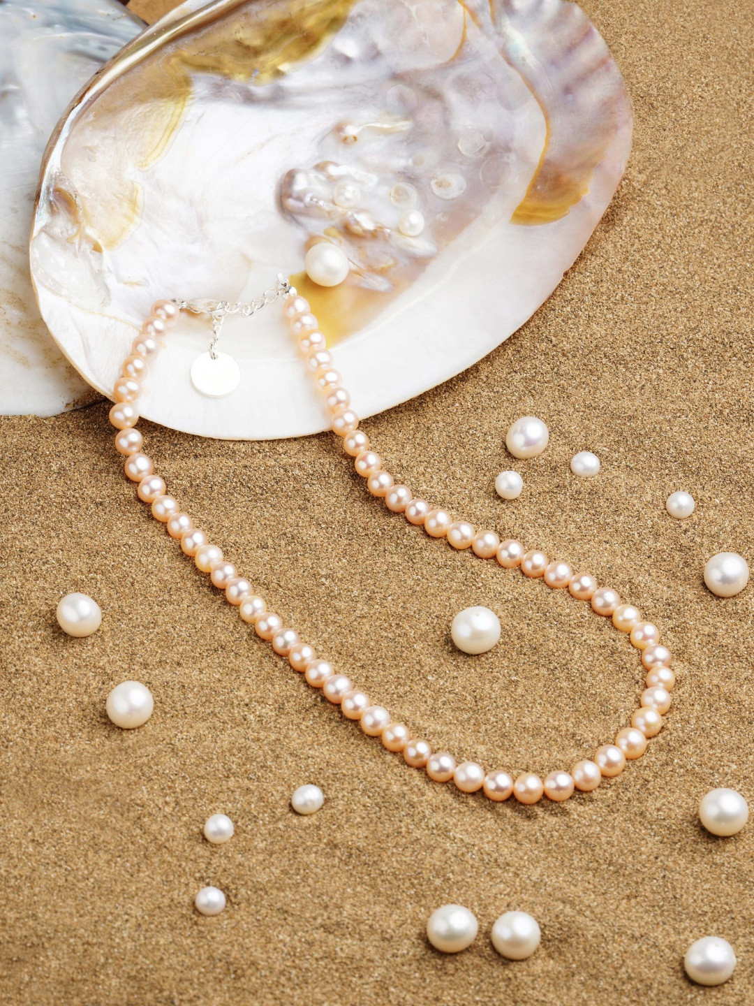 

Zaveri Pearls Peach Freshwater Round Pearls AAA+ Quality Necklace
