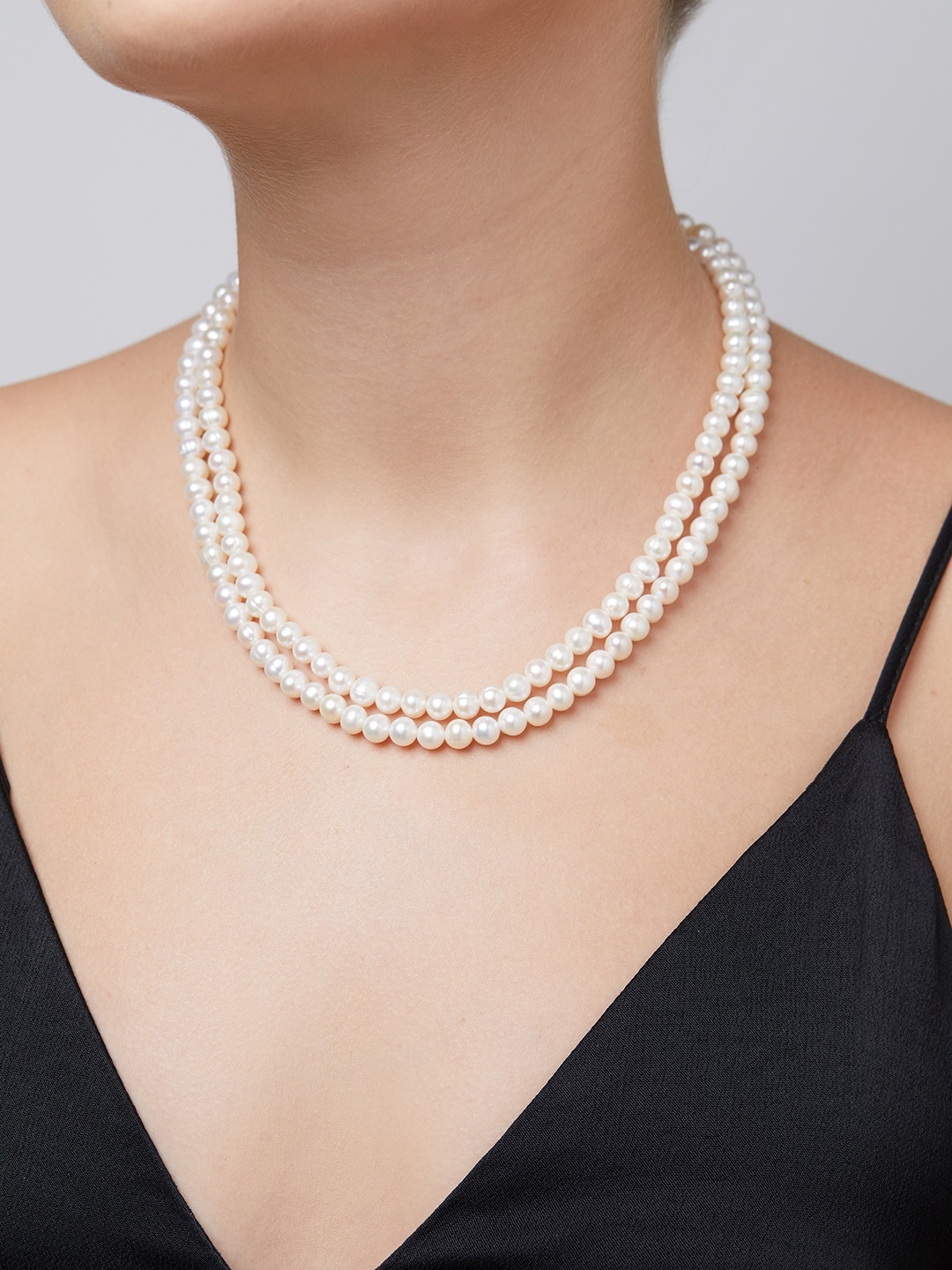 

Zaveri Pearls Off White Freshwater Round Pearls AAA+ Quality 2 Layers Necklace