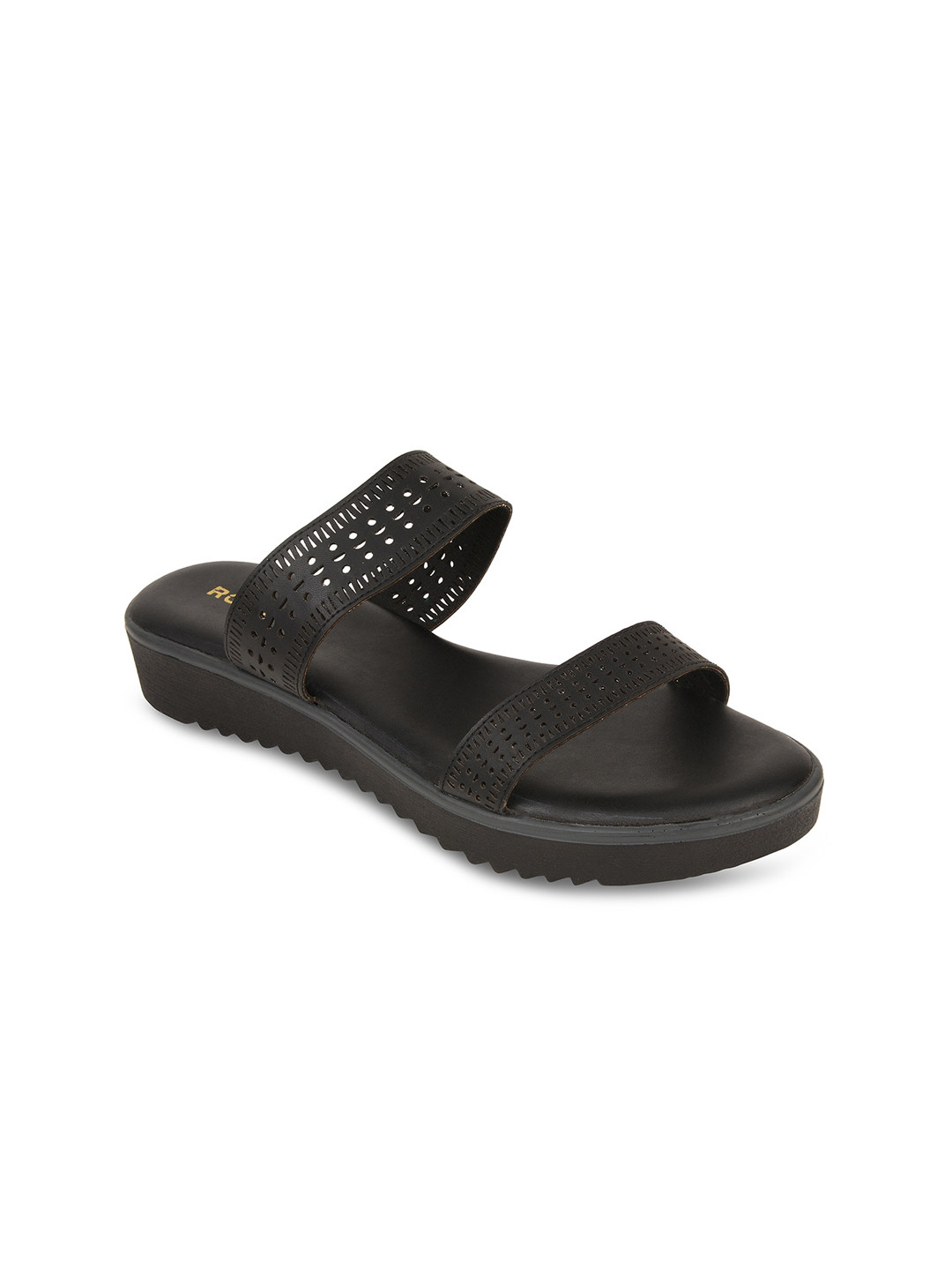 

Rocia Women Black Self-Design Open Toe Flats With Cut-Out Detail