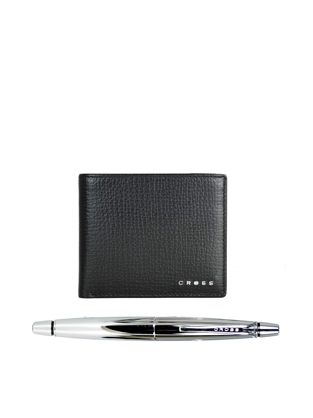 

Cross Men Black Textured Leather Two Fold Wallet With Silver-Toned Luxury Pen Gift Set