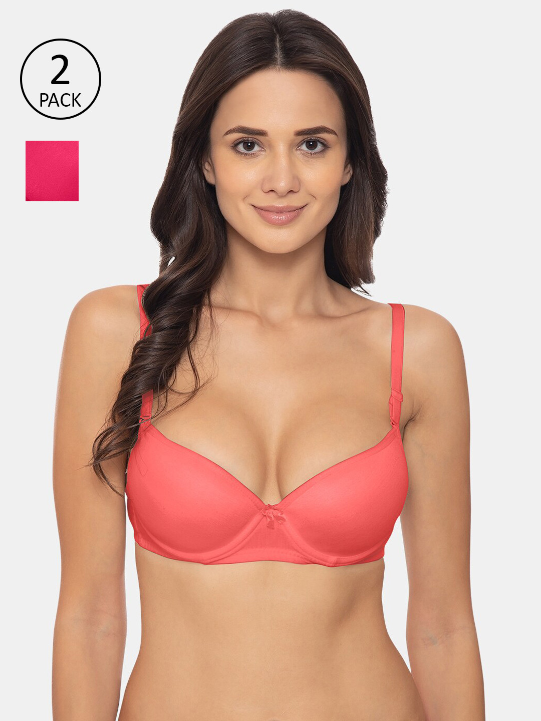 

KOMLI Women Pack Of 2 Full Coverage Heavily Padded Push-Up Bra, Coral
