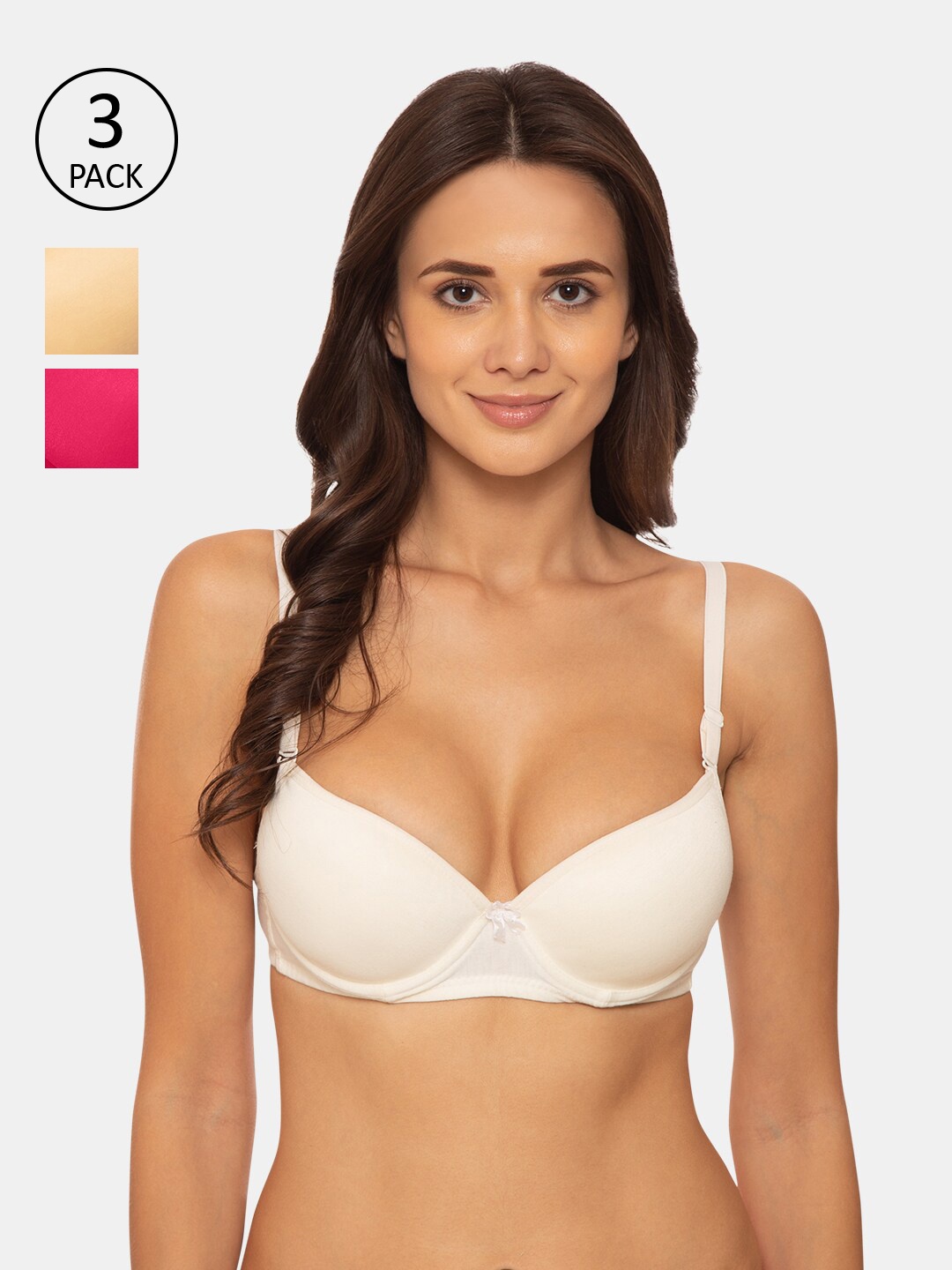 

KOMLI Pack Of 3 Underwired Heavily Padded Push-Up Bras, Off white