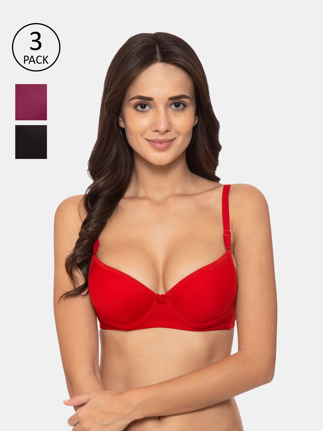 

KOMLI Pack of 2 Push-Up Bra Underwired Heavily Padded Bra, Red