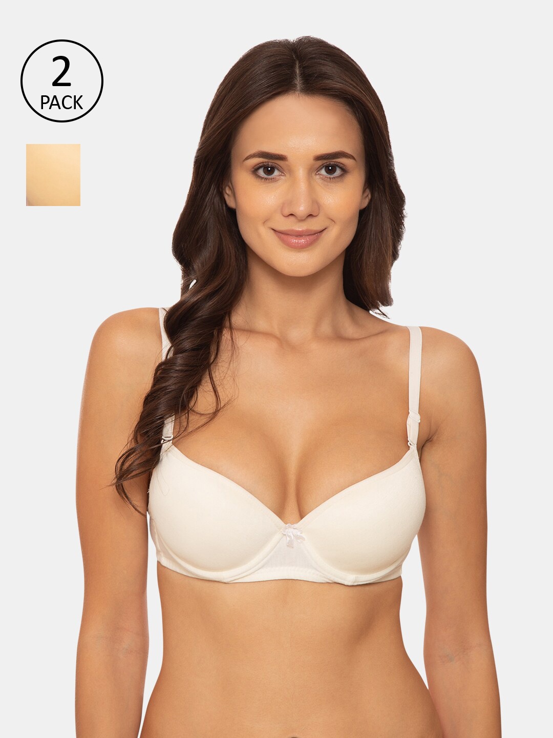 

KOMLI Pack Of 2 Off White & Beige Underwired Heavily Padded Push-Up Bra
