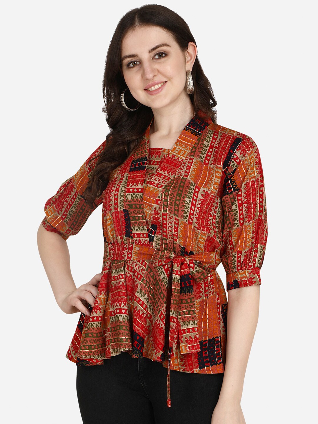 

OM SAI LATEST CREATION Red Georgette A-Line Top