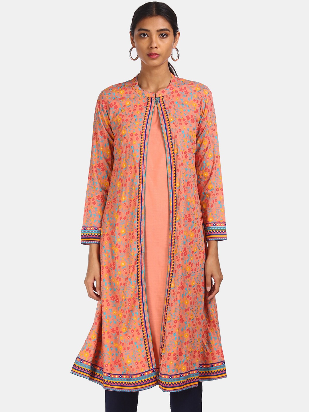 

Anahi Women Pink & Blue Floral Printed Layered Kurta