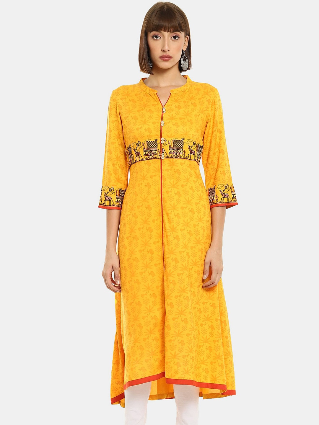 

Anahi Women Yellow Warli Printed A-Line Kurta