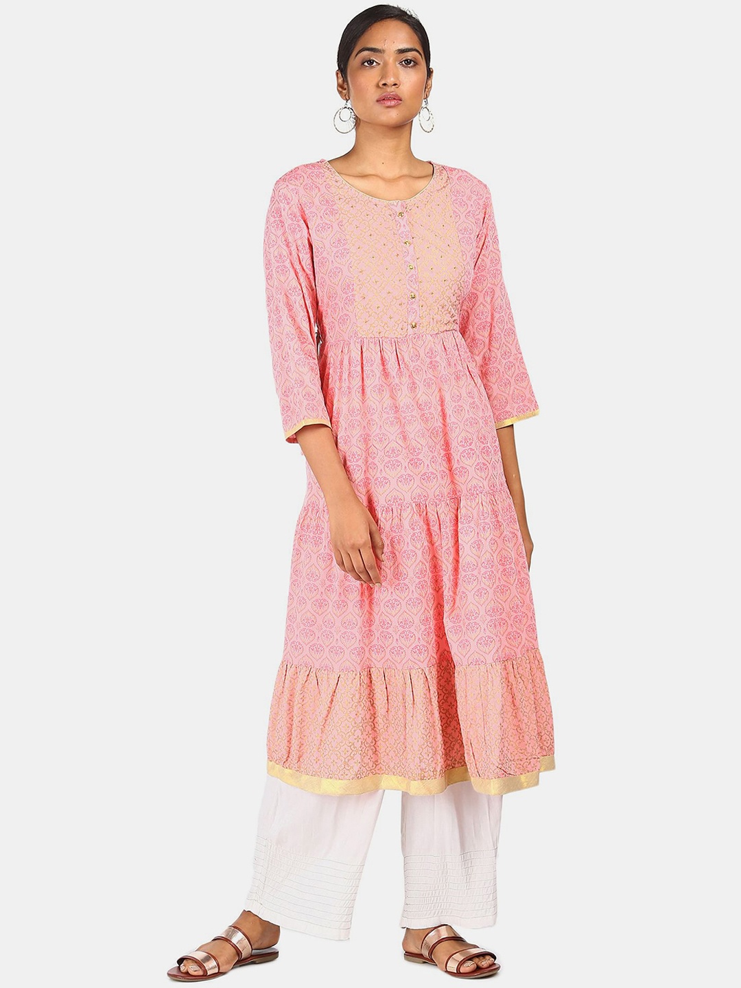 

Anahi Women Pink Ethnic Motifs Printed & Embellished Anarkali Kurta