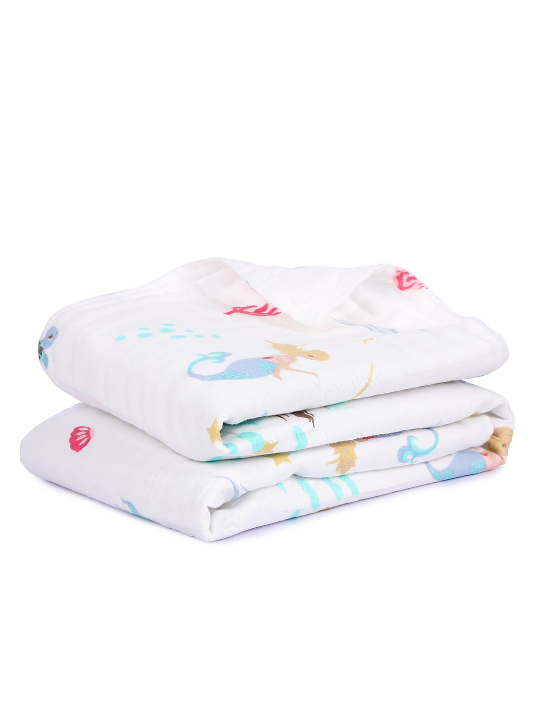 

Butterthief Baby's 6 Layer White & Blue Organic Cotton Muslin Blanket Cum Wrapper Sheet