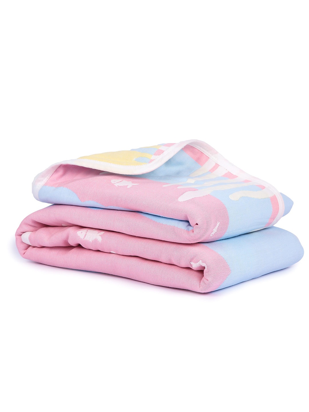 

Butterthief Baby's Blue & Pink 6 Layer Cotton Muslin Baby Blanket Cum Wrapper
