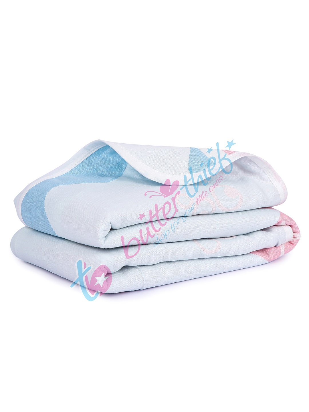 

Butterthief Baby's Blue & White 6-Layer Cotton Muslin Baby Blanket Cum Wrapper