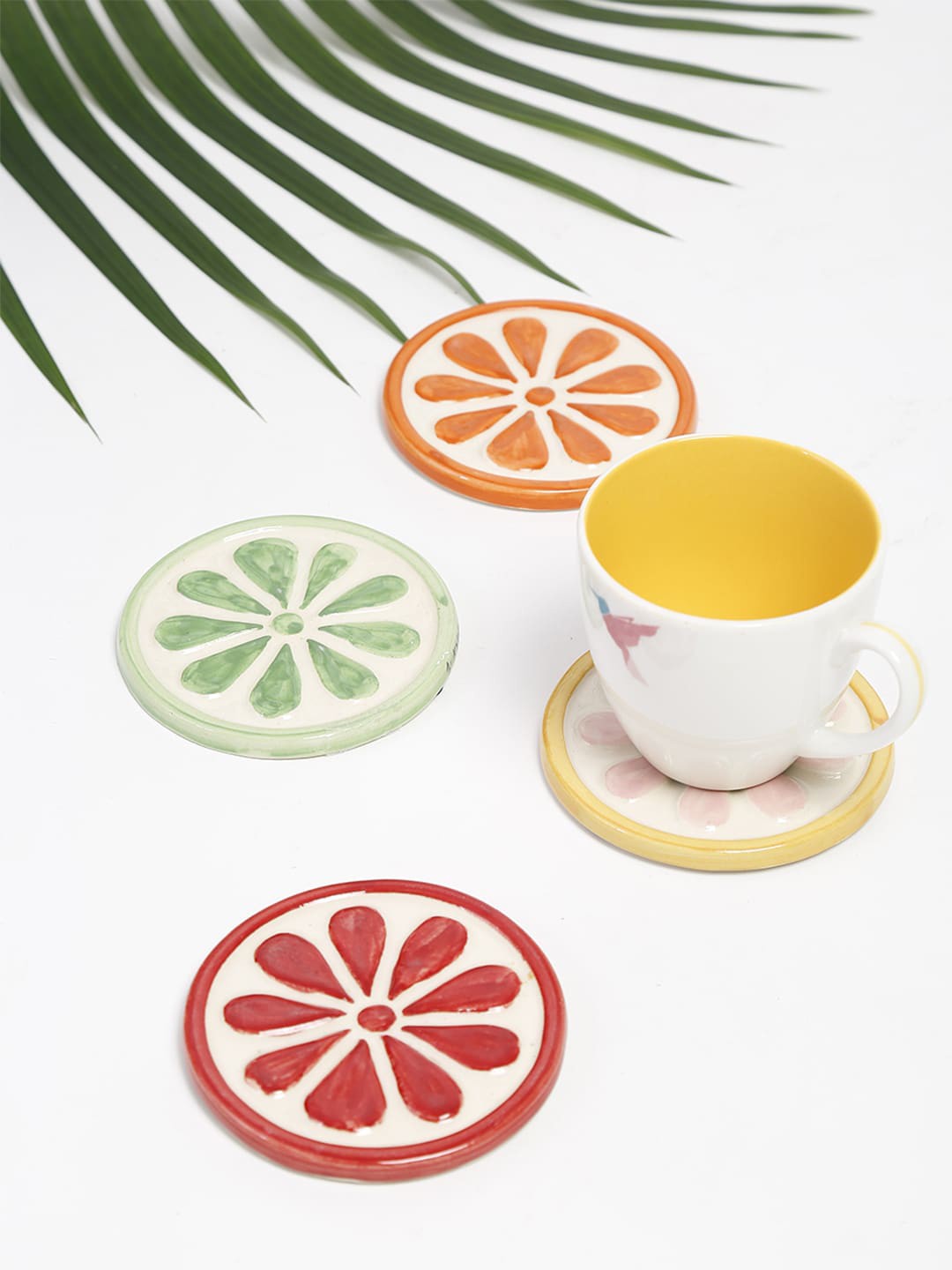 

Fabindia Set Of 4 Patterned Ceramic Coasters, White