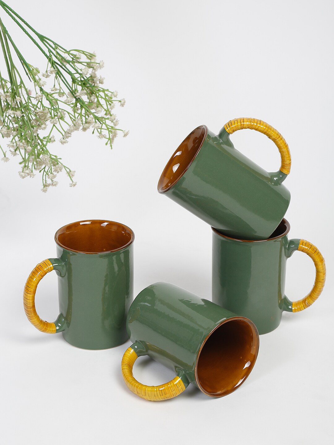 

Fabindia Green & Mustard Ceramic Koyna Glazed Coffee Glossy Mug-210 ml