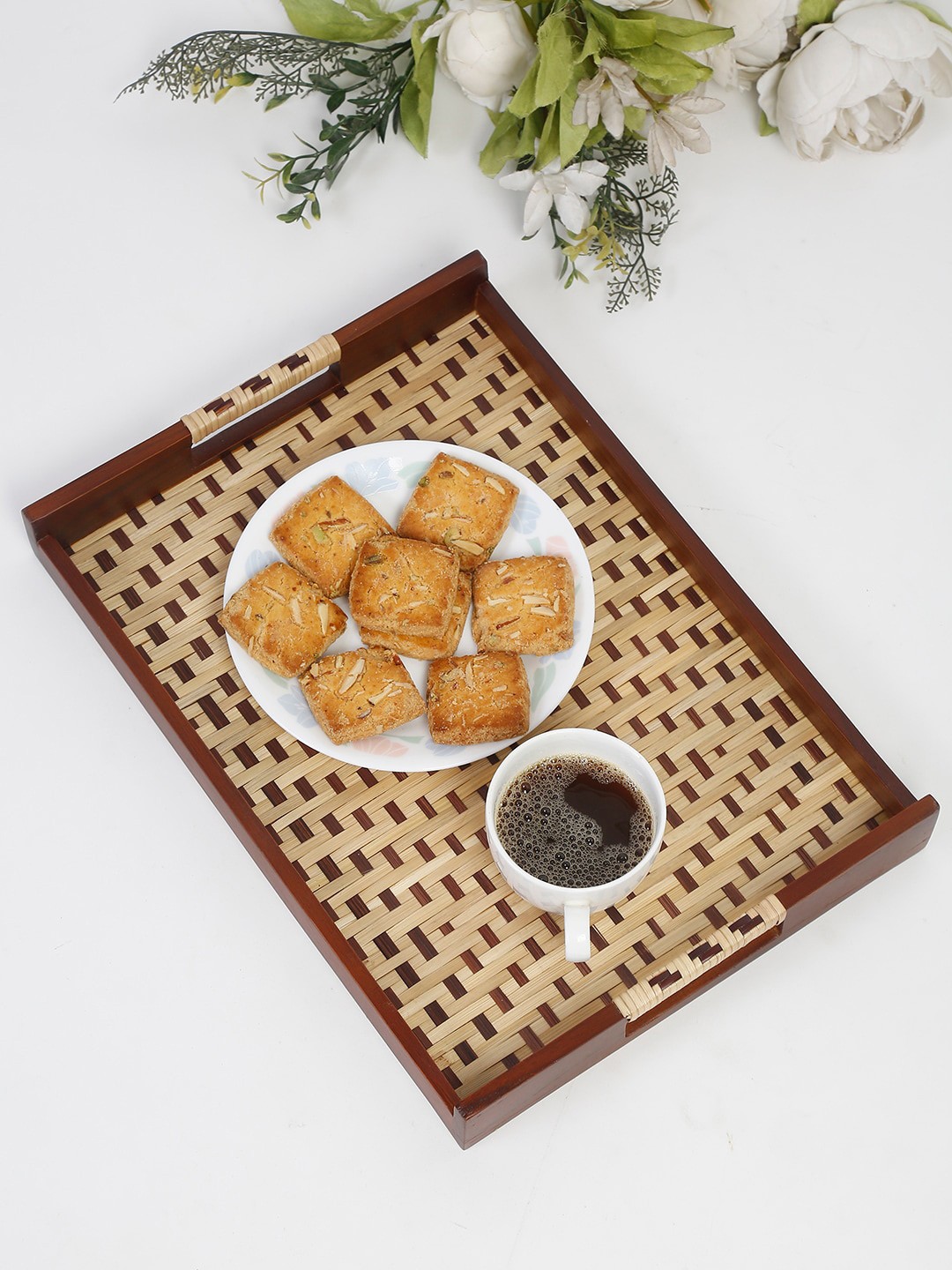 

Fabindia Beige & Brown Patterned Rectangular Wooden Tray