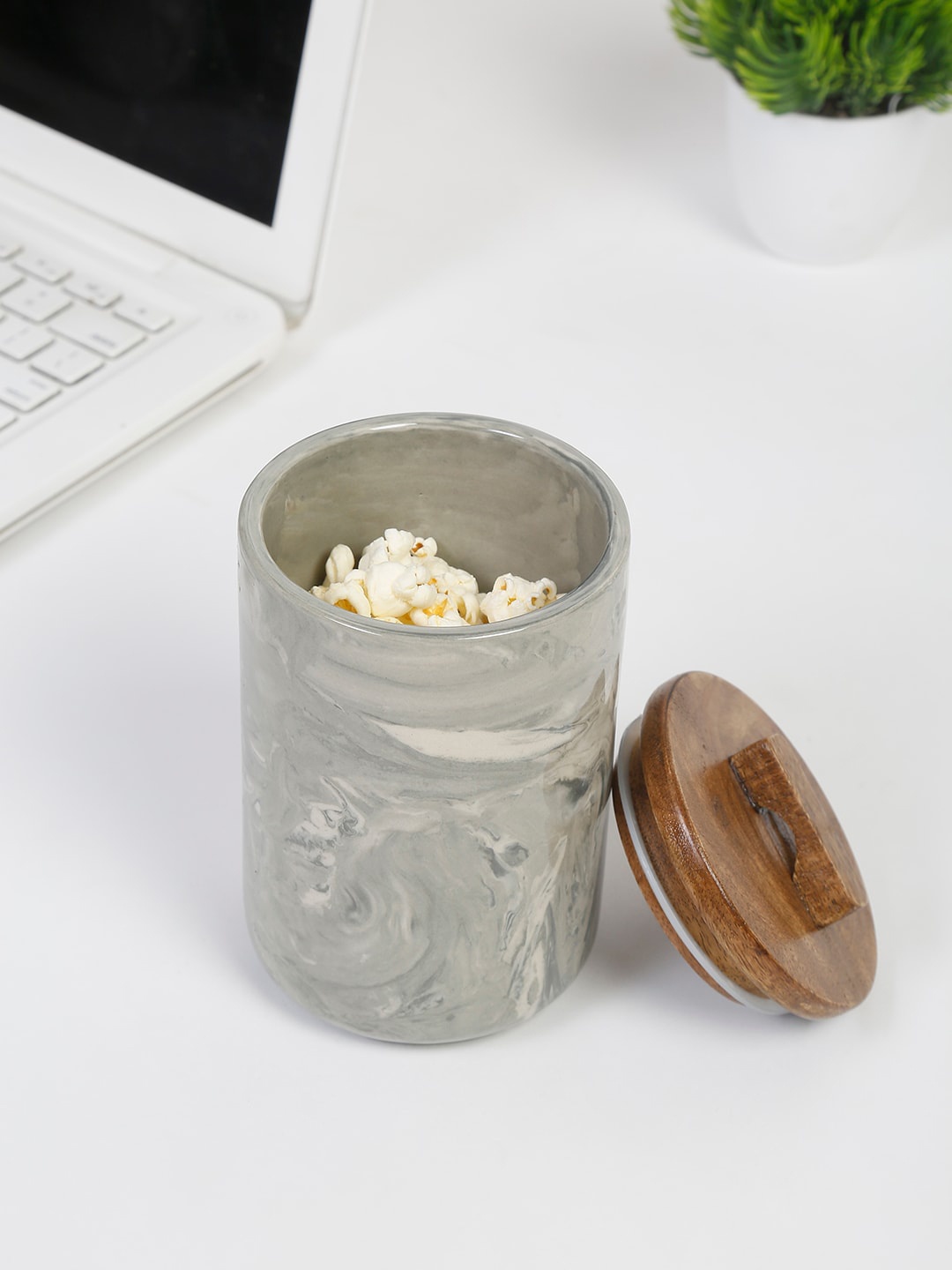 

Fabindia Grey Ceramic Wood Nivaan Glazed Large Jar with Lid