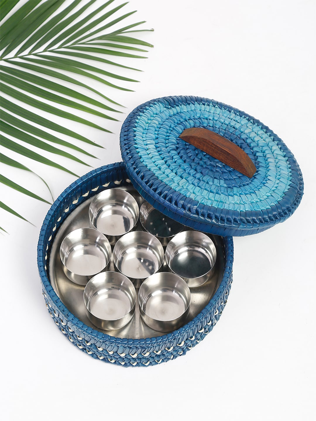 

Fabindia Blue Wooden Hand Woven Spice Box