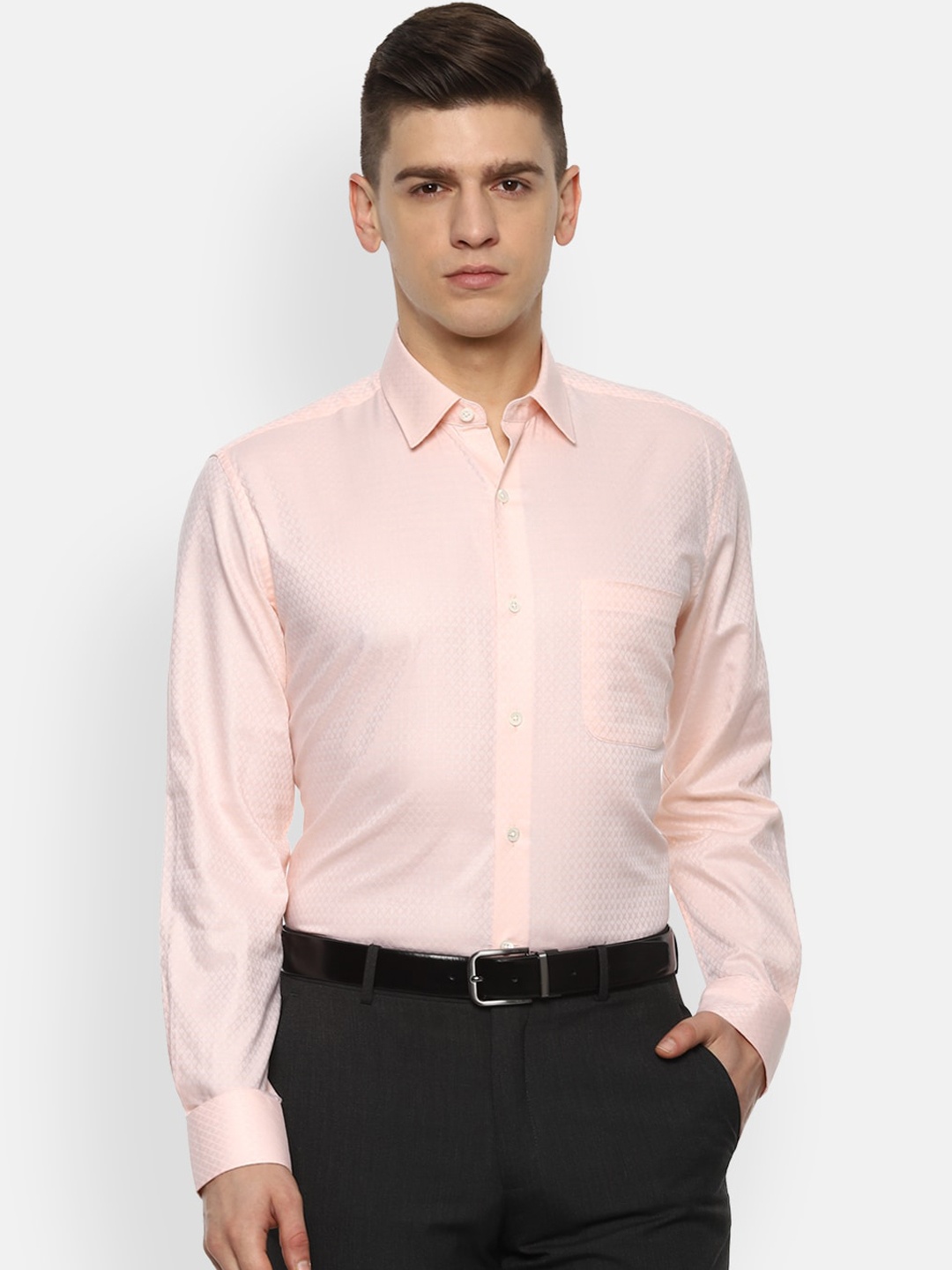 

Luxure by Louis Philippe Men Peach-Coloured Opaque Formal Shirt