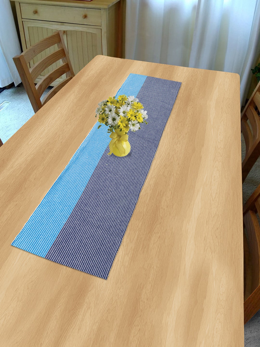 

HOKIPO Blue & White Striped 4-Seater Table Runner