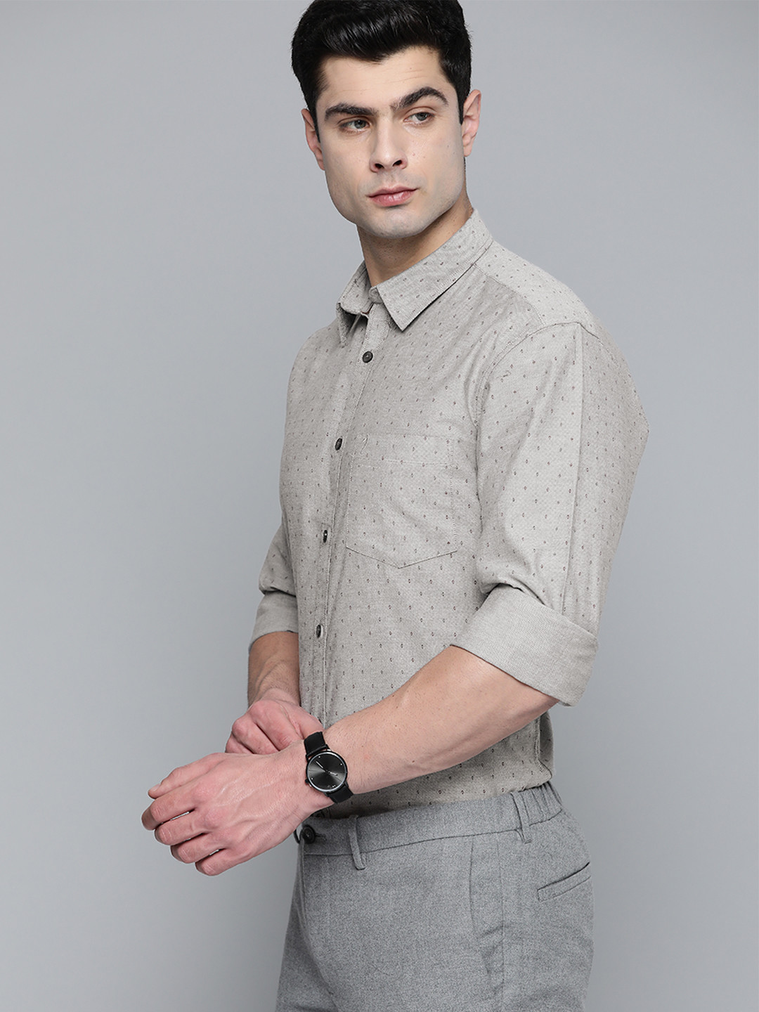 

Indian Terrain Men Grey Slim Fit Printed Casual Shirt