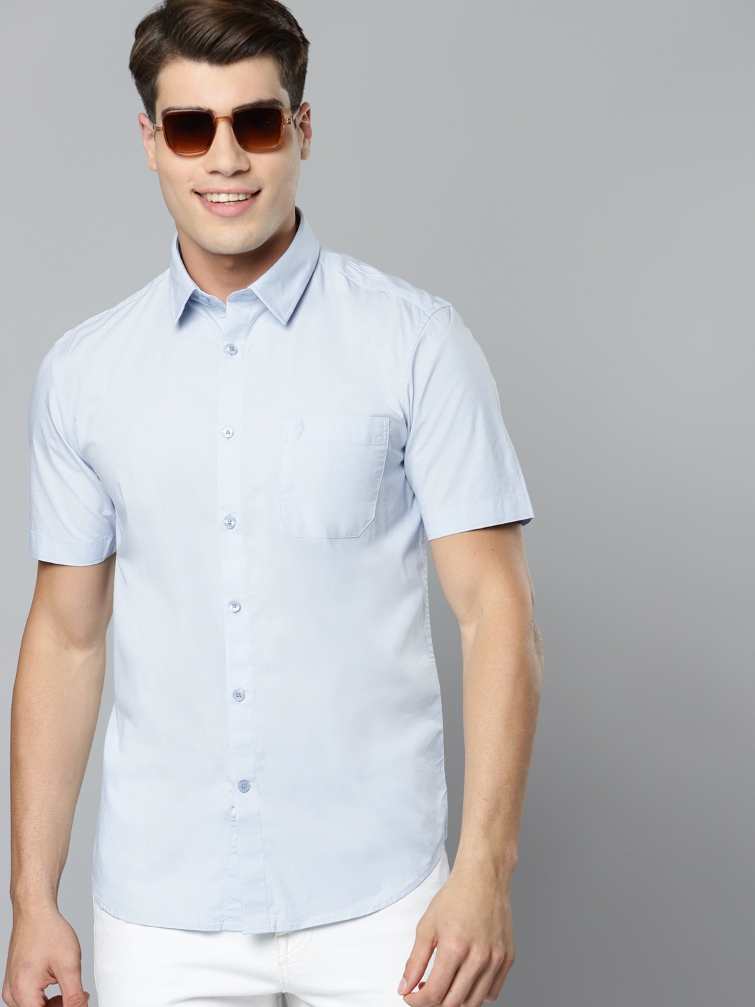 

Indian Terrain Men Blue Pure Cotton Slim Fit Casual Shirt