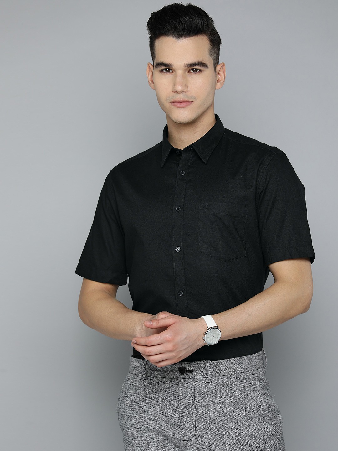 

Indian Terrain Pure Cotton Slim Fit Smart Casual Textured Shirt, Black