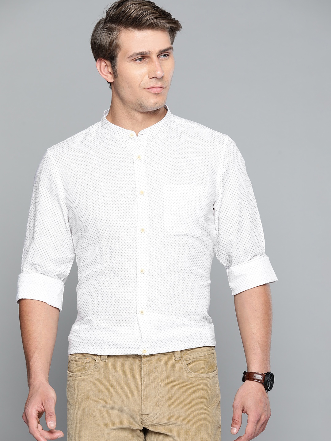 

Indian Terrain Men White & Golden Slim Fit Printed Formal Shirt