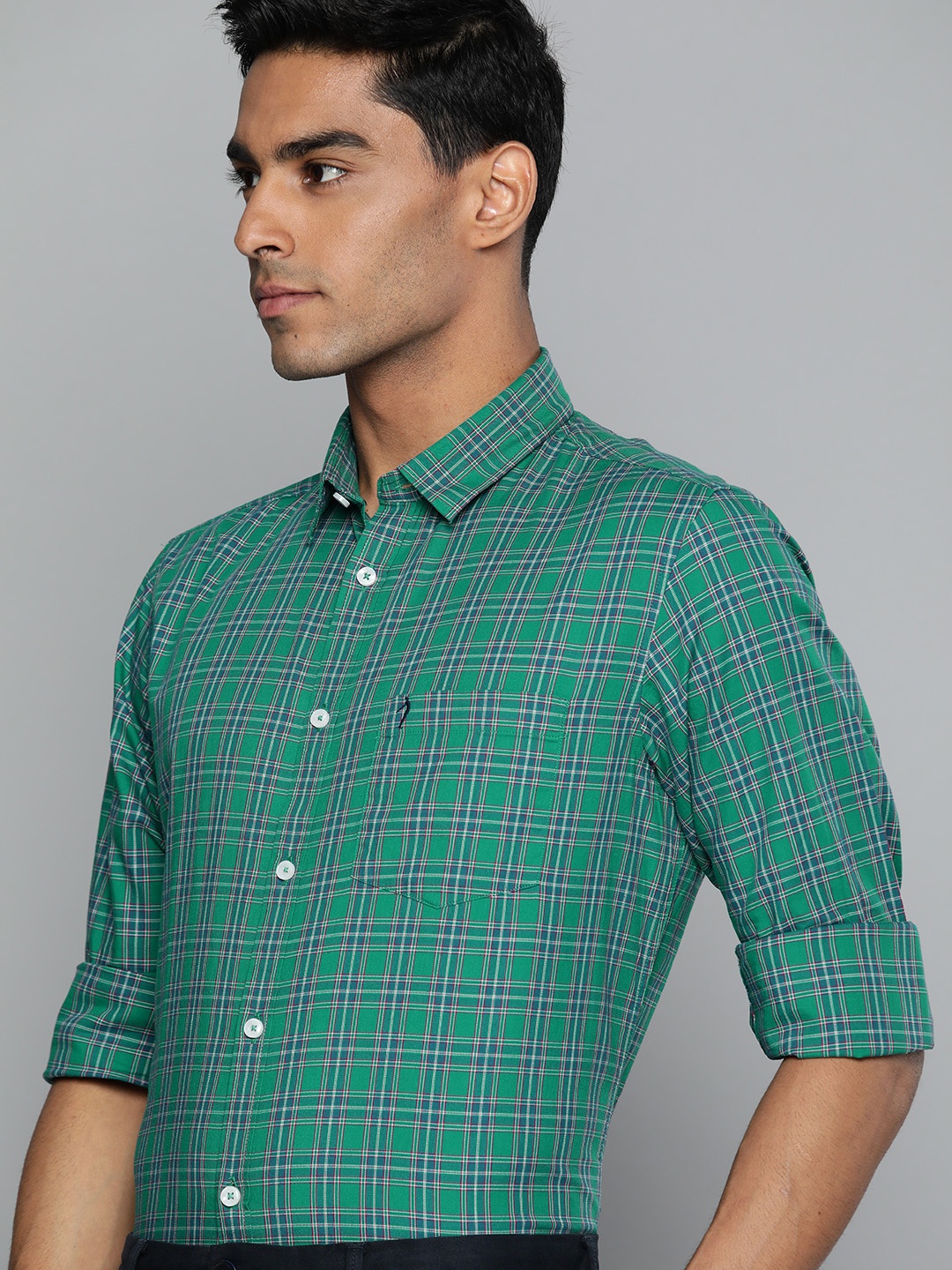 

Indian Terrain Men Green Slim Fit Tartan Checks Checked Casual Shirt