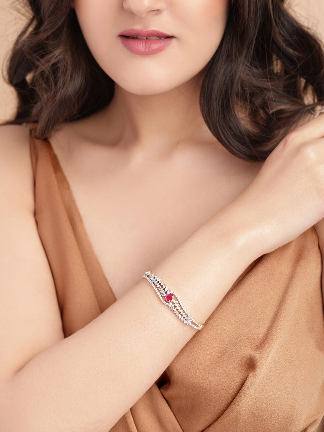 

Rubans Women Gold-Toned & Pink Gold-Plated Bangle-Style Bracelet