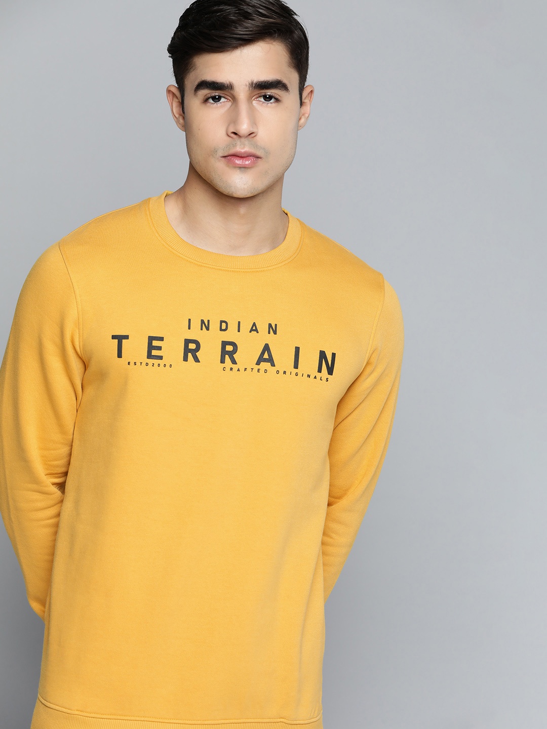 

Indian Terrain Men Yellow Brand Logo Printed Sweatshirt