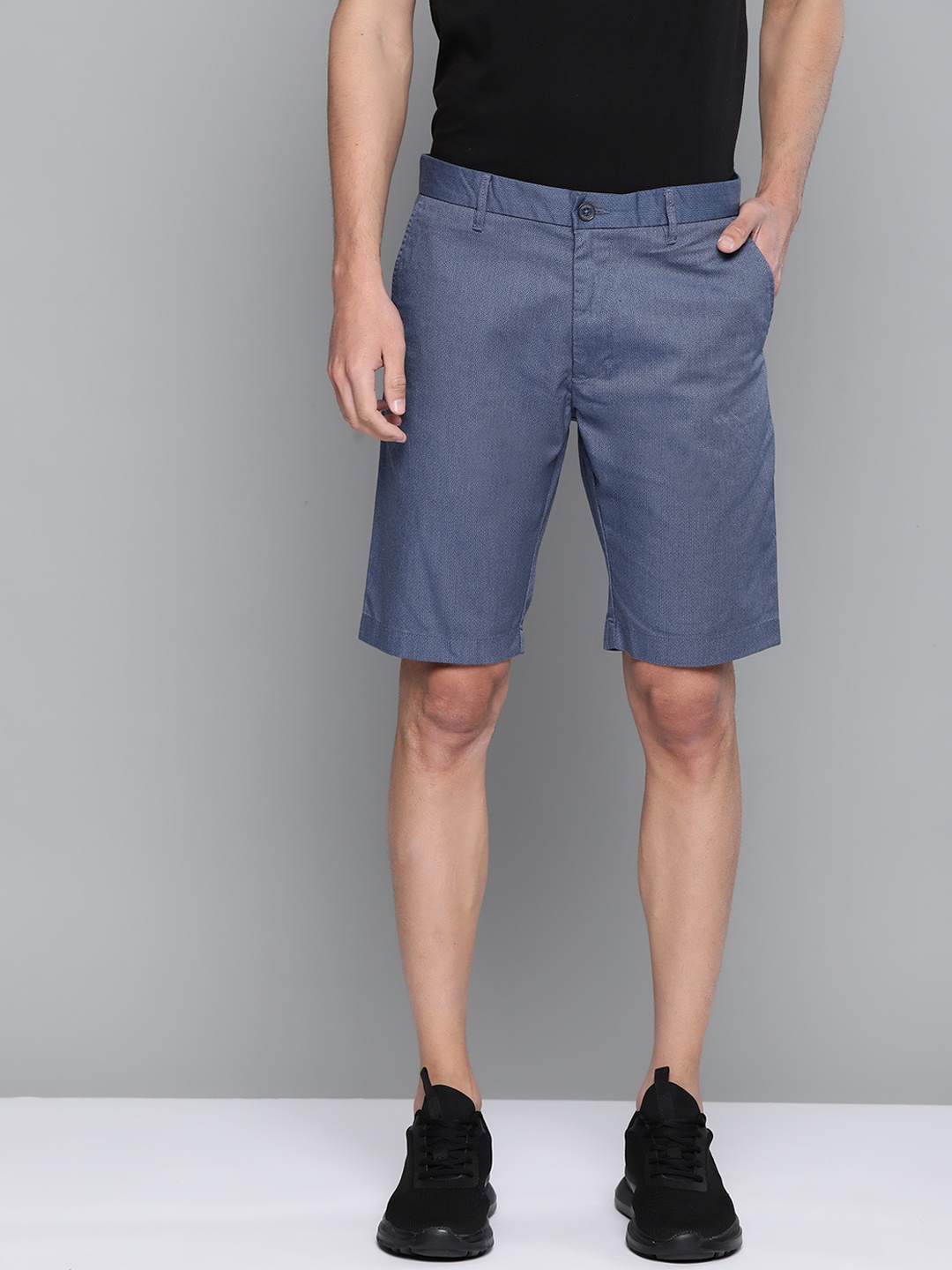 

Indian Terrain Men Navy Blue Printed Slim Fit High-Rise Chino Shorts