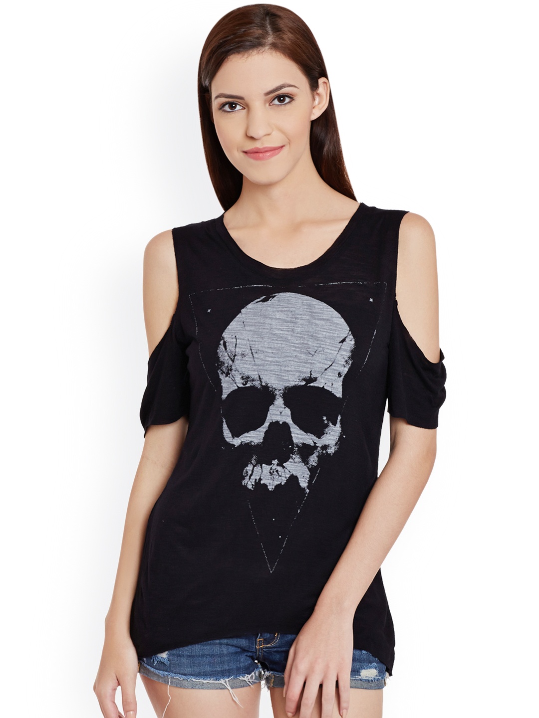 

PUNK Women Black Printed Round Neck T-Shirt