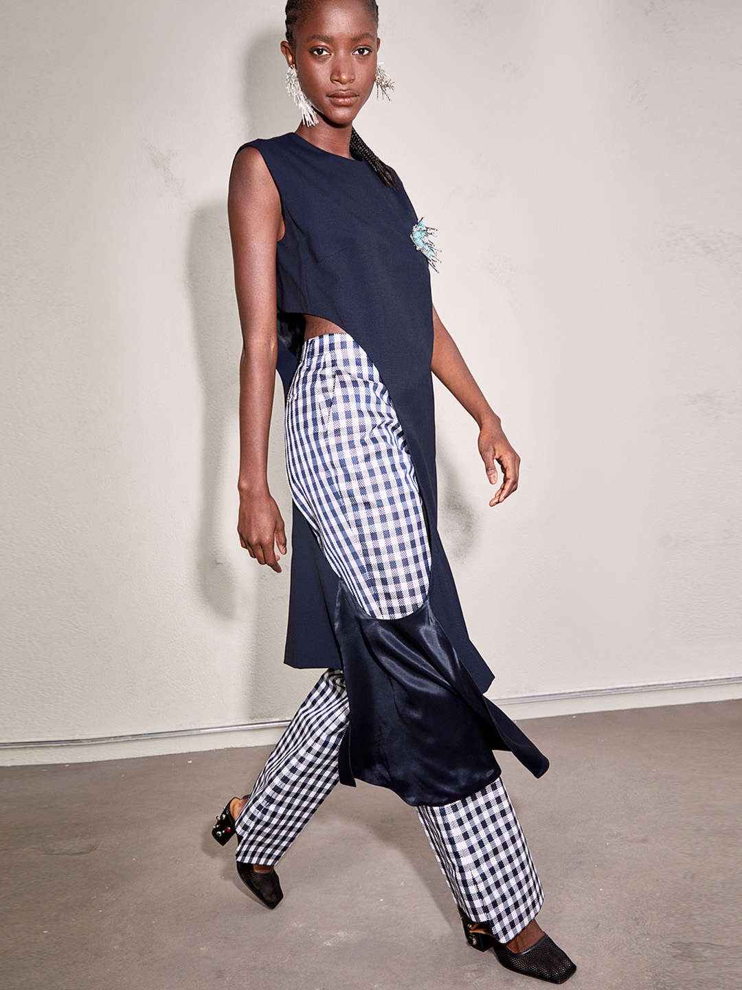 

H&M Women Navy Blue Bead-Detail Cut-Out Dress