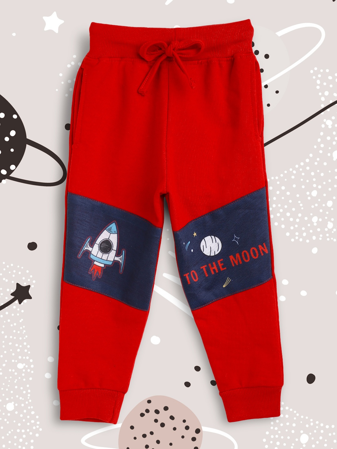 

Eteenz Boys Maroon & Navy Blue Colourblocked Joggers with Printed Detail