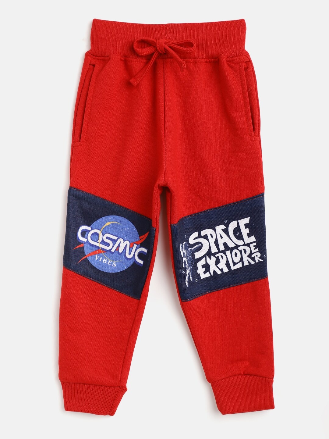 

Eteenz Boys Maroon & Navy Blue Colourblocked Joggers with Printed Detail