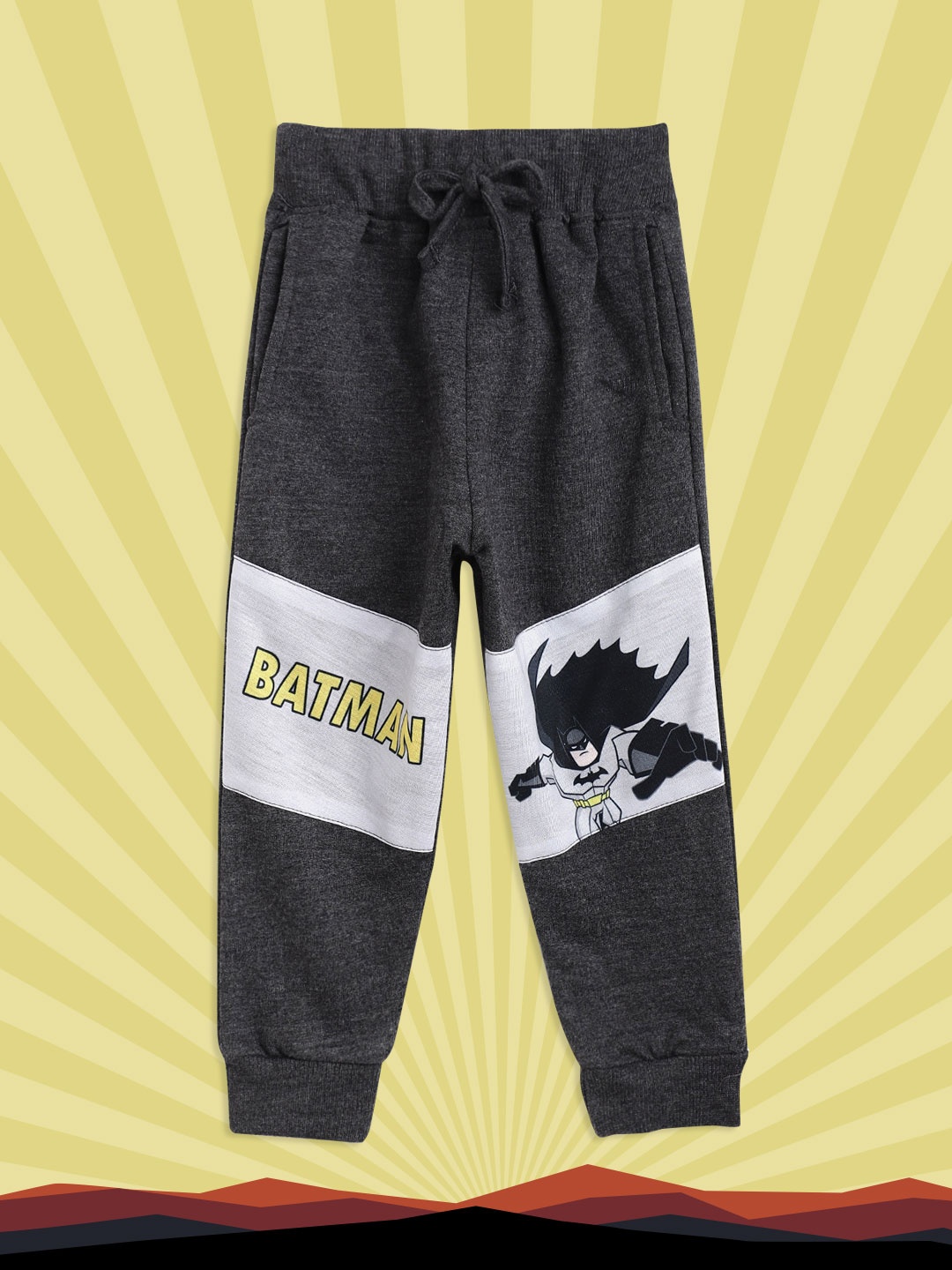 

Eteenz Boys Charcoal Grey & Black Batman Print Cotton Joggers