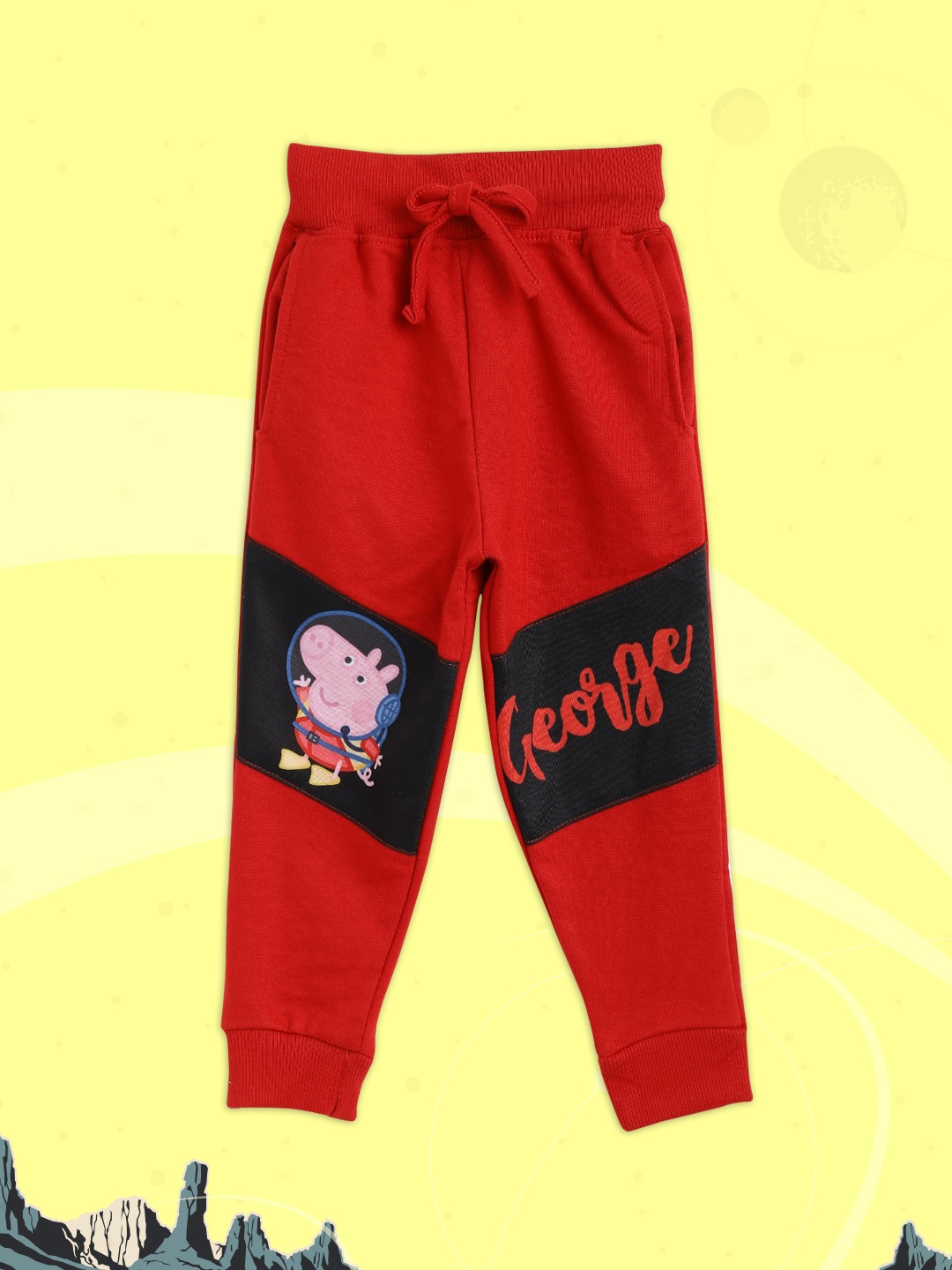 

Eteenz Boys Red & Black George Peppa Pig Print Cotton Joggers