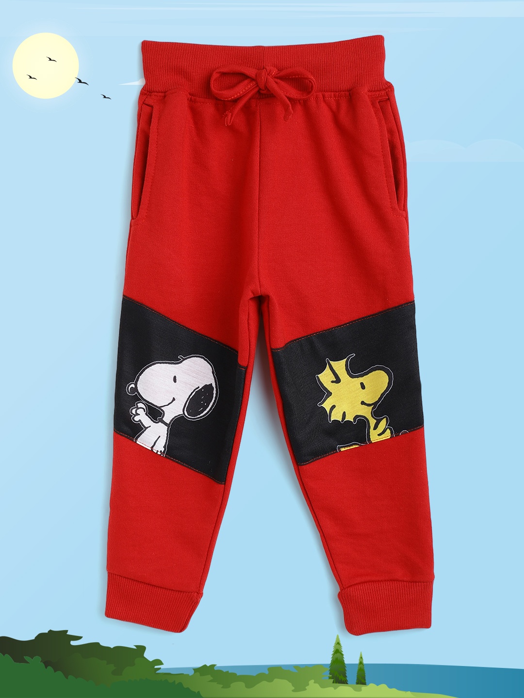 

Eteenz Boys Red & Black Snoopy Print Cotton Joggers