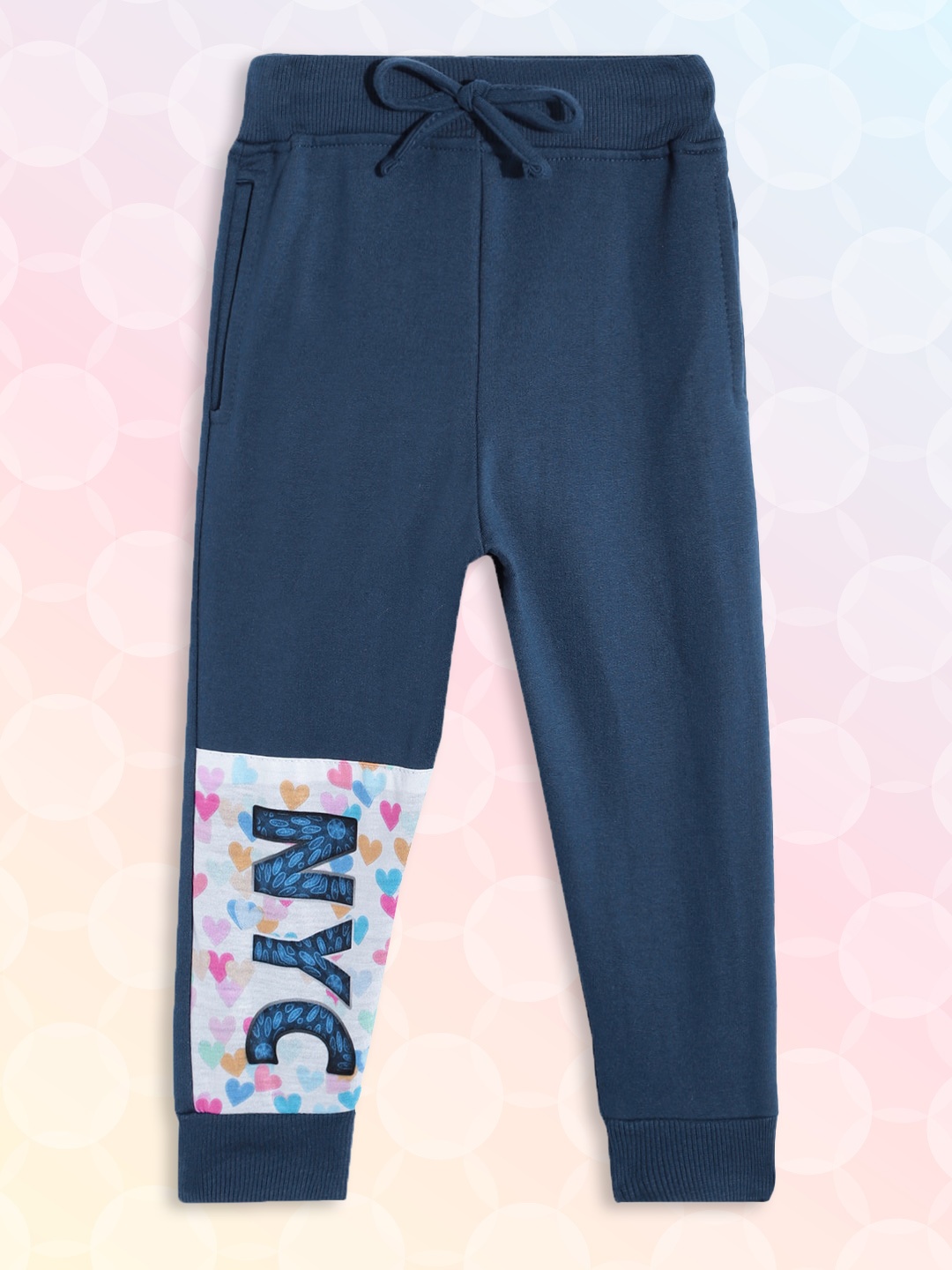 

Eteenz Girls Navy Blue & White Pure Cotton Typography Print Joggers