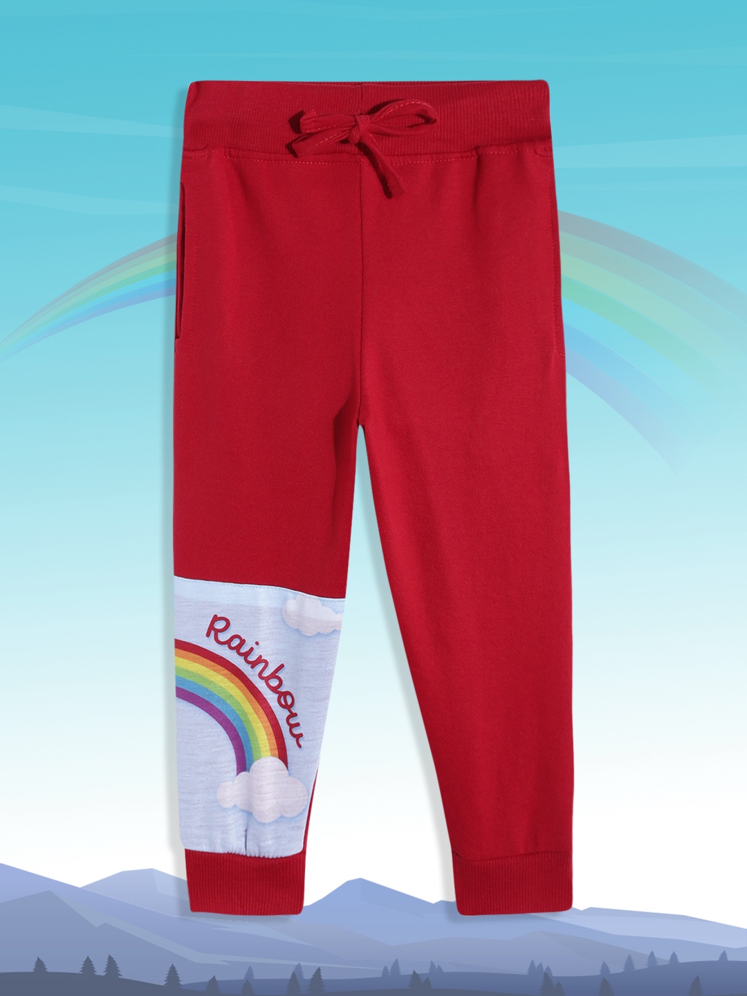 

Eteenz Girls Red & White Pure Cotton Typography Print Joggers