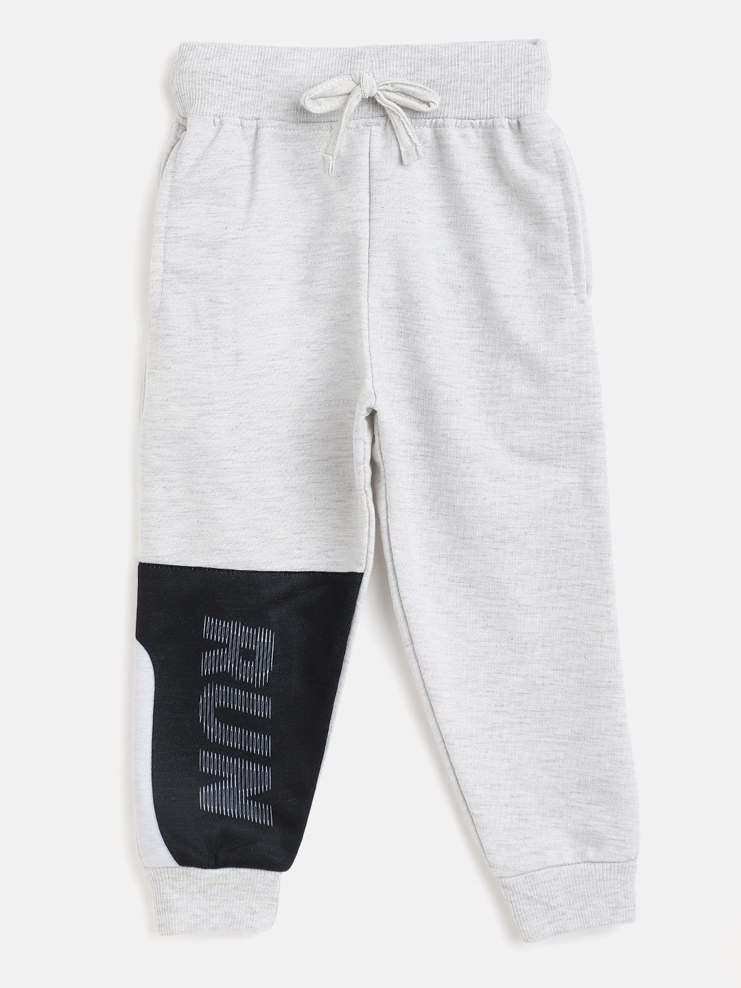 

Eteenz Boys Grey Melange & Black Printed Pure Cotton Joggers