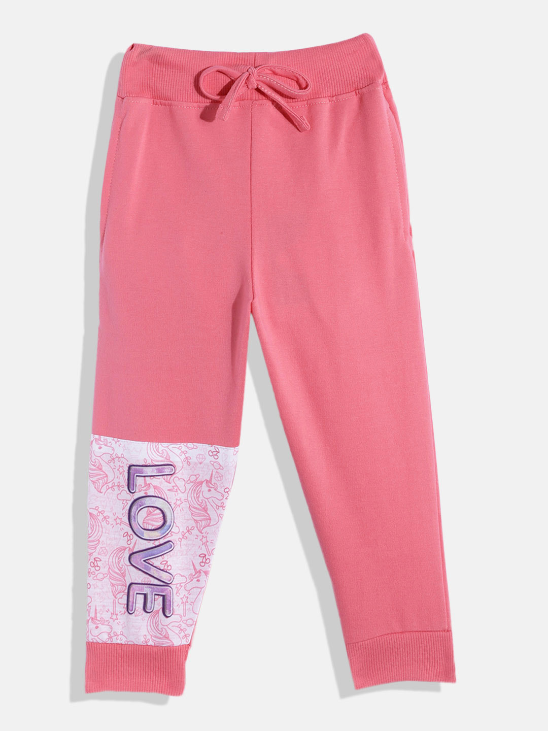 

Eteenz Girls Pink Pure Cotton Typography Print Joggers