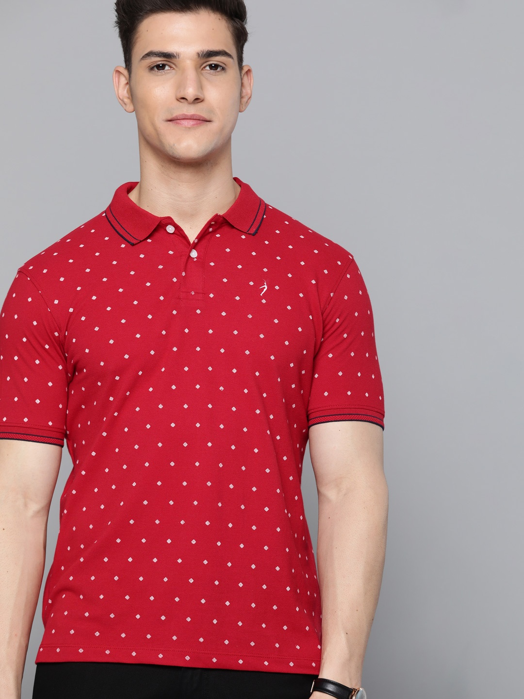 

Indian Terrain Men Red & White Printed Polo Collar T-shirt
